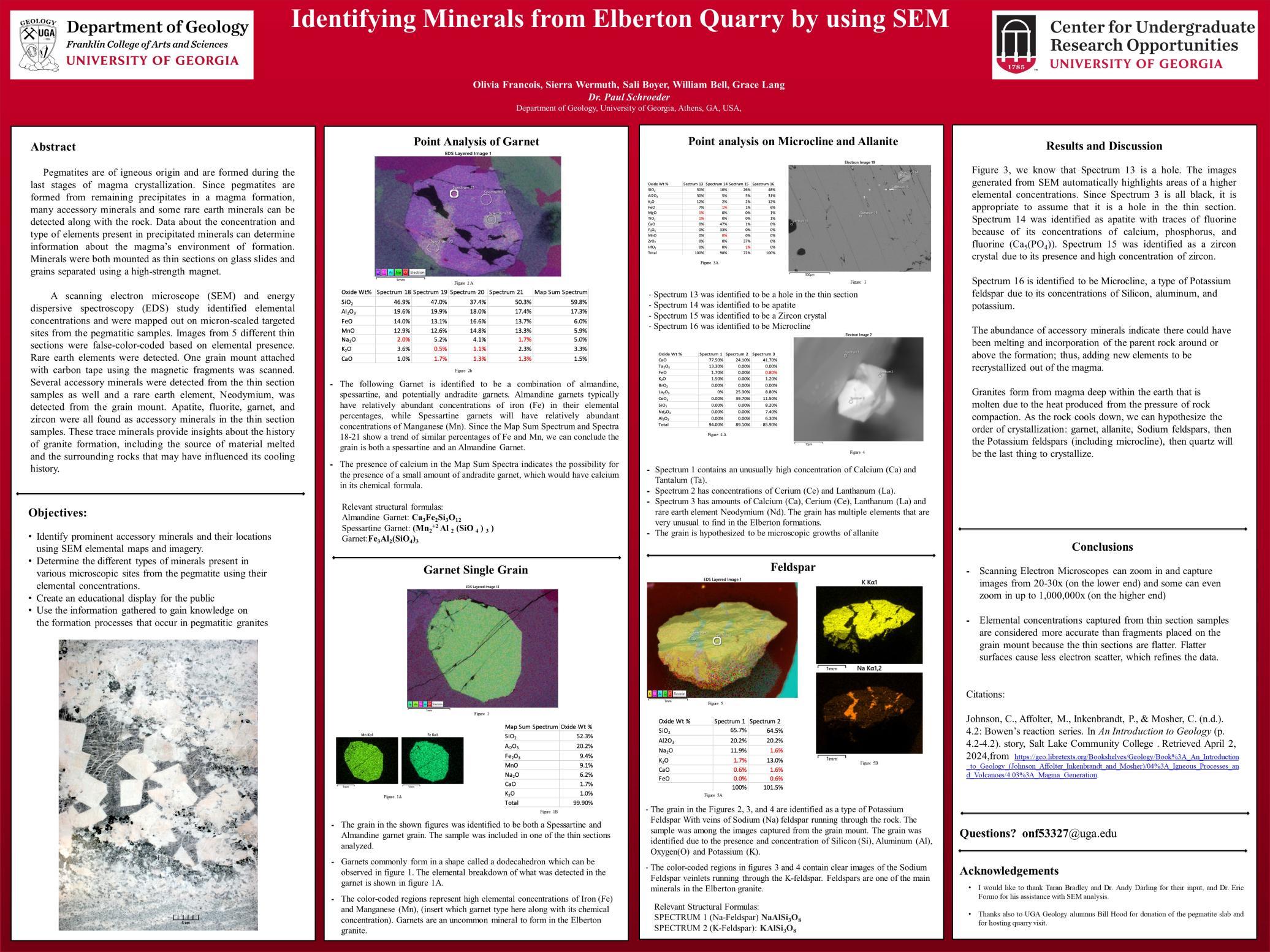 Olivia Francois - Identifying Minerals from Elberton Quarry by using SEM