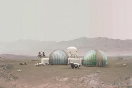 Picture2 -A rendering of a house beside a greenhouse on Mars. (Courtesy of NASA)